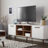 Wyld and Coco Aura TV Stand - White and Dark Wood Fits 78 TVs