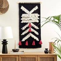Wyld and Coco Handwoven Black and White Tassel Wall Hanging - Geometric Boho Decor