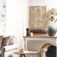 Wyld and Coco Handwoven Wall Hanging Red and Beige Geometric Sequins and 2 Tone | Size: W53 cm x H75 cm