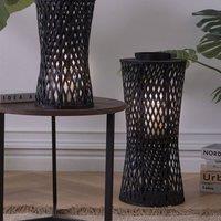 Wyld and Coco Boho Bamboo Candle Lantern Black 38 cm Handwoven Glass Candle Holder