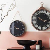 Wyld and Coco Wall Clock - 30 cm Black Face with Copper Chain