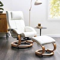 Wyld and Coco Retro Recliner Armchair White Faux Leather Heated Massage