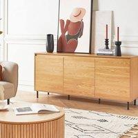 Wyld and Coco Three-Door Sideboard Light Brown with Black Metal Legs