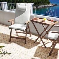 Wyld and Coco 2-Piece Foldable Acacia Garden Chairs with Off-White Cushions in Brown