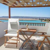 Wyld and Coco Set 2 Foldable Acacia Garden Chairs Off-White UV Resistant in Brown