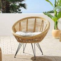 Wyld and Coco Natural Rattan Armchair Light Beige Cotton Cushion and Black Iron Legs