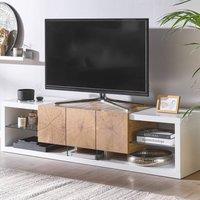 Wyld and Coco Home TV Stand 160 cm White and Light Wood MDF with Tempered Glass
