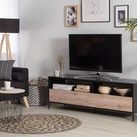 Wyld and Coco Nordic TV Stand 150cm - Light Timber with Black Metal Frame 2 Drawers