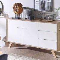 Wyld and Coco Nordic Sideboard White and Light Brown - 3 Drawers 2 Cabinets