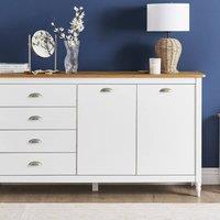 Wyld and Coco Sideboard White with Natural Pine Top 2 Doors 4 Drawers