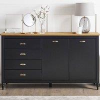 Wyld and Coco Nordic Luxe Sideboard Black 2 Door 4 Drawer Pine Top Zamak Handles