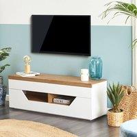 Wyld and Coco Scandi TV Stand White Light Wood Wood 4 Drawers 2 Shelves Cable