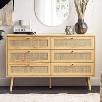 Wyld and Coco Light Brown 6-Drawer Chest with Rattan Fronts