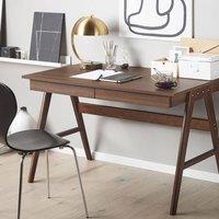 Wyld and Coco Dark Brown Walnut Office Desk 120 x 70 cm with 2 Drawers