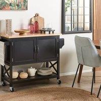 Wyld and Coco Kitchen Trolley - Black MDF with Light Wood Top W102 x D44 x H90cm