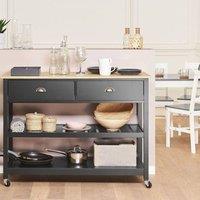 Wyld and Coco Nordic Kitchen Trolley Black Light Rubberwood Top 2 Drawers 2 Shelves