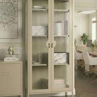 Wyld and Coco Light Beige Steel Display Cabinet with Fluted Glass Front