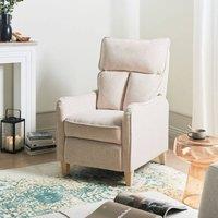 Wyld and Coco Reclining High-Back Armchair Beige Fabric with Pull-Out Footstool