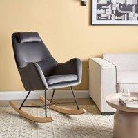 Wyld and Coco Grey Velvet Rocking Chair - Wooden Rockers Metal Legs