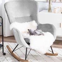 Wyld and Coco Glam Rocking Chair Light Grey Velvet Solid Wood Rockers Rubberwood