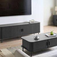 Wyld and Coco 54in TV Stand Black MDF with Metal Legs and Sliding Doors