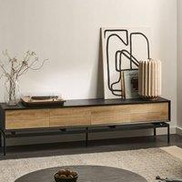 Wyld and Coco TV Stand Light Brown Wood Powder Coat Metal Legs 2 Doors 4 Drawers