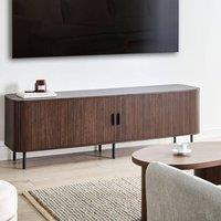 Wyld and Coco TV Stand Dark Brown Black Metal Legs Sliding Doors Fits Up to 70