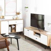 Wyld and Coco TV Stand for 75-Inch TV - Engineered Wood Light Brown and White