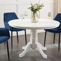 Wyld and Coco 120cm White Rubberwood Round Dining Table Pedestal Base Four Curved