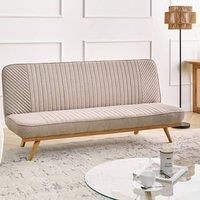 Wyld and Coco 2 Seater Sofa Bed Light Brown Woven Fabric Tufted Backrest Wood