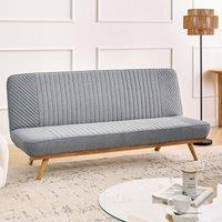Wyld and Coco Grey Tufted 2-Seater Sofa Bed Water-Repellent Fabric Wood-Look Legs