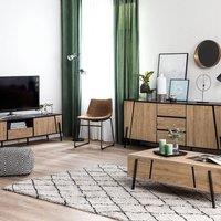 Wyld and Coco 76-Inch TV Stand Brown with Black Metal Legs 1 Drawer 2 Cabinets