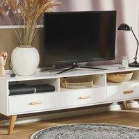 Wyld and Coco White TV Stand 180 x 40 x 55 cm - MDF with Oak Accents