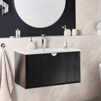 Wyld and Coco Wall Mounted Vanity Built In Basin Black Lacquered Wood 80 x 43cm | Size: 80 x 43 cm