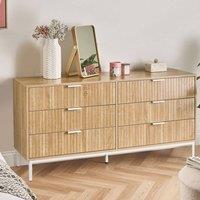 Wyld and Coco Six-Drawer Chest Light Brown MDF with Iron Legs
