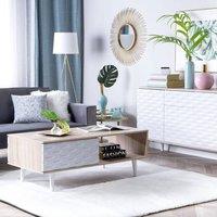 Wyld and Coco Nordic Coffee Table Light Brown Chipboard White Accents Drawer
