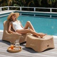 Wyld and Coco Natural Rattan Garden Armchair and Footstool Set Low Stackable