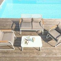 Wyld and Coco White Steel 4-Seater Garden Lounge Set with Grey Cushions and Table