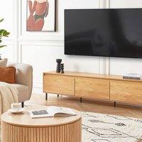 Wyld and Coco Light Brown TV Stand Black Steel Legs 3 Door Storage W180 x D40cm