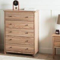 Wyld and Coco Sassafras 5 Drawer Sideboard Light Natural Wood Rustic Chest in Brown