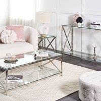Wyld and Coco Modern Glass Coffee Table with Silver Steel Frame 120 x 60 cm