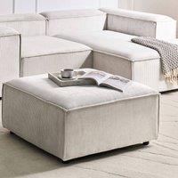 Wyld and Coco Off-White Corduroy Ottoman Square Footstool with Black Legs in White