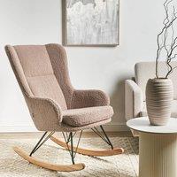 Wyld and Coco Beige Boucl Rocking Armchair with Black Metal Legs and Armrests