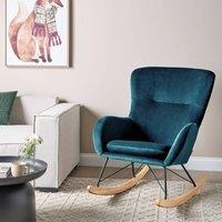 Wyld and Coco Velvet Sea Blue Rocking Chair with Metal Legs