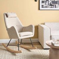 Wyld and Coco Beige Fabric Rocking Chair with Rubberwood Rockers Modern