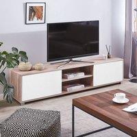 Wyld and Coco Modern TV Stand for 81 Inch TV Light Brown and White Cable
