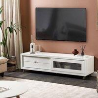 Wyld and Coco TV Stand High-Gloss White Sliding Door and 2 Drawers
