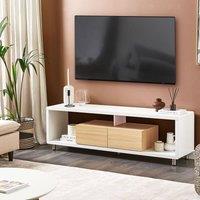 Wyld and Coco TV Stand - White and Light Brown High Gloss 2 Soft-Closing Drawers