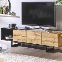 Wyld and Coco TV Stand 160cm for up to 70 TVs Light Brown Wood Black Shelf