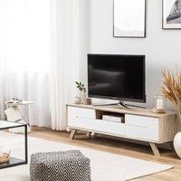 Wyld and Coco TV Stand White and Light Brown Veneer - 2 Cabinets W150 x D40 x H45cm